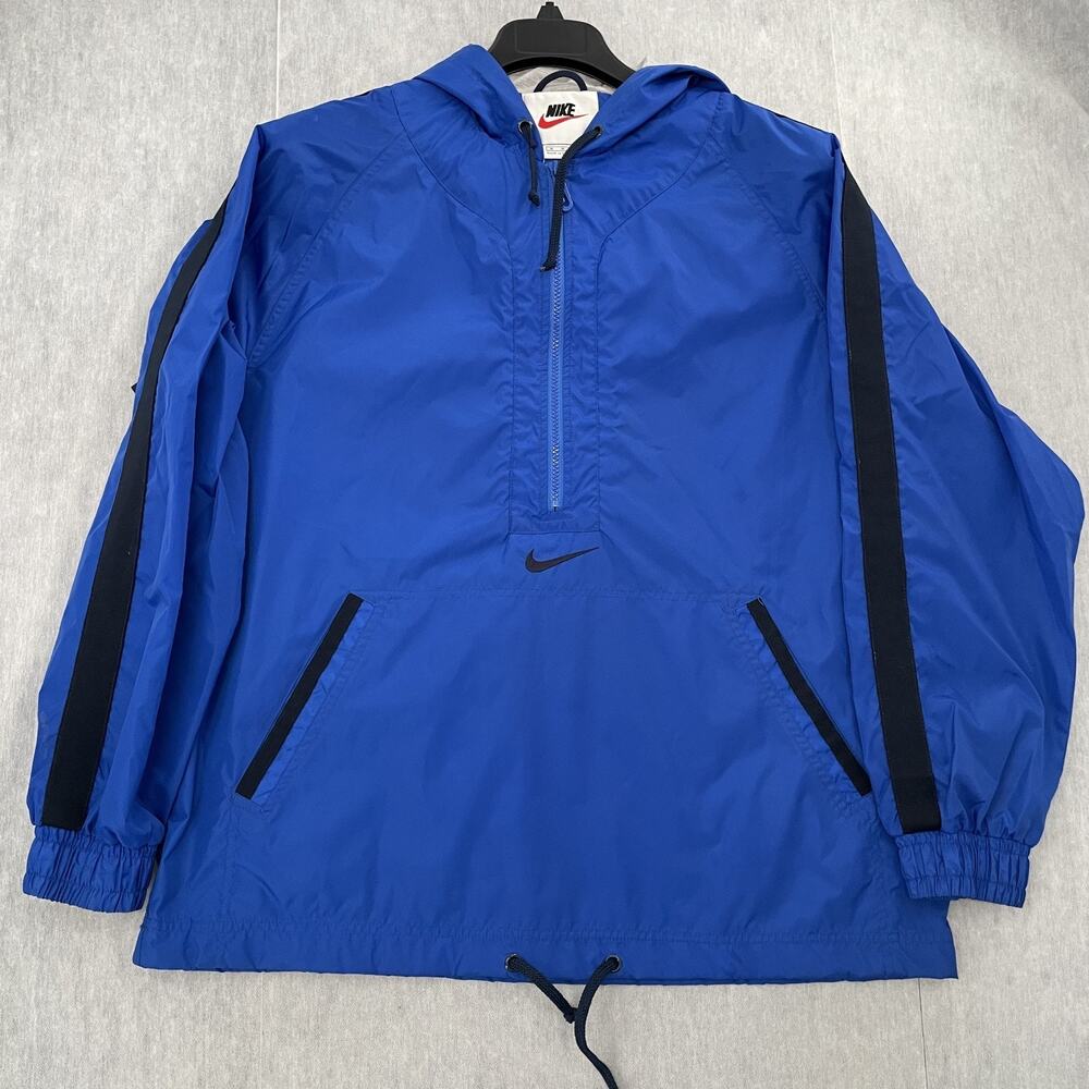 VINTAGE Nike Jacket Adult Medium Blue Windbreaker 1/2 Zip Center Swoosh Mens 90s